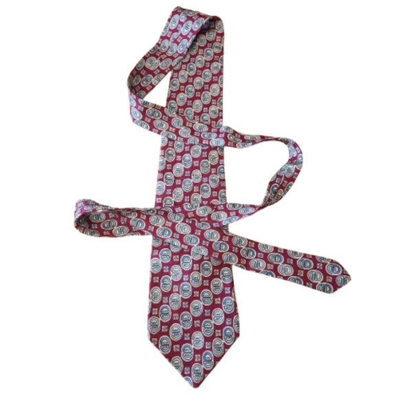 Classico Anthony’s per l’uomo Silk Tie Burgundy Geometric Pattern Made in Canada - Picture 2 of 4